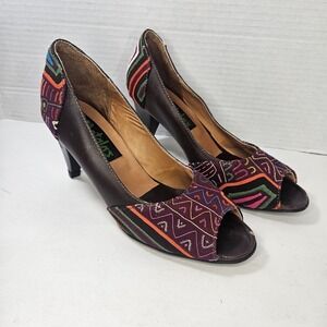Peep Toe Handmade‎ Leather Heels Size 36 Colombia Embroidered Boho Festival